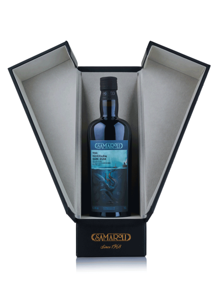 Samaroli-Dark-Rum inside the box at Teddy's Speakeasy