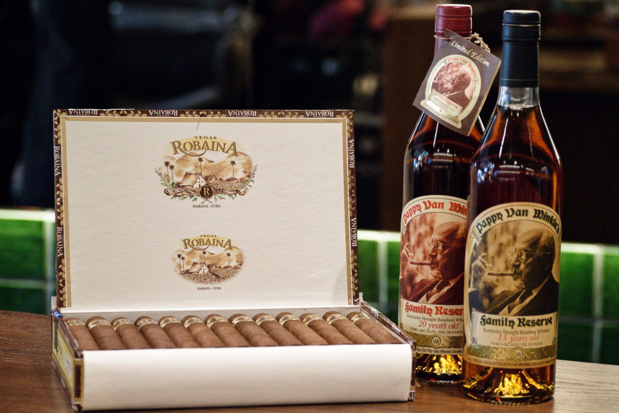 Pappy van Winkle and a Robaina Cuban handmade cigar by Teddy's Speakeasy